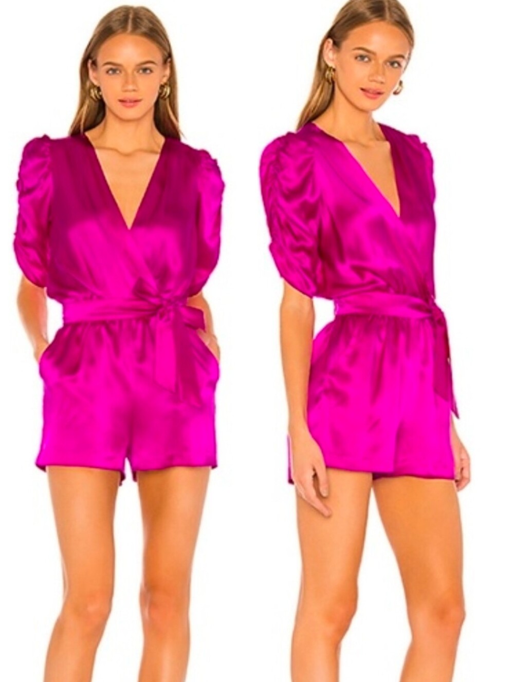 AMANDA UPRICHARD Fuschia Hot Pink Aidy Silk Dressy Romper